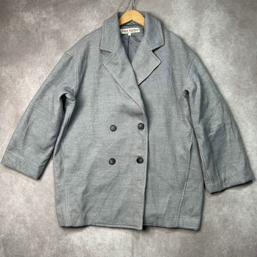 Free People Grey Slouchy Double Breasted Oversized Coat Small